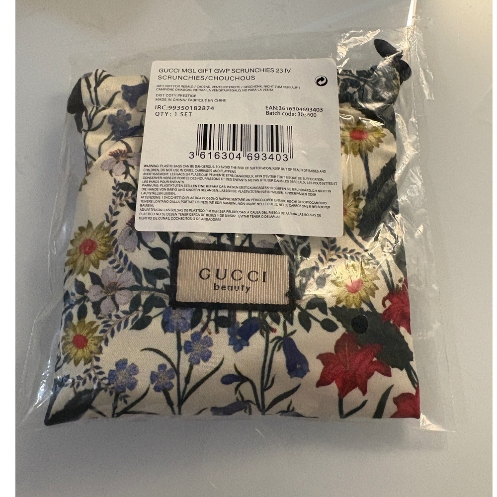 Gucci Beauty MGL GWP Scrunchies 3 Piece Set Floral Print Satin Drawstring Pouch - Picture 4 of 7